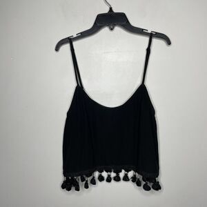 REFORMATION Womens Gemini Cropped Tassel Tank EUC Small S Black Strappy